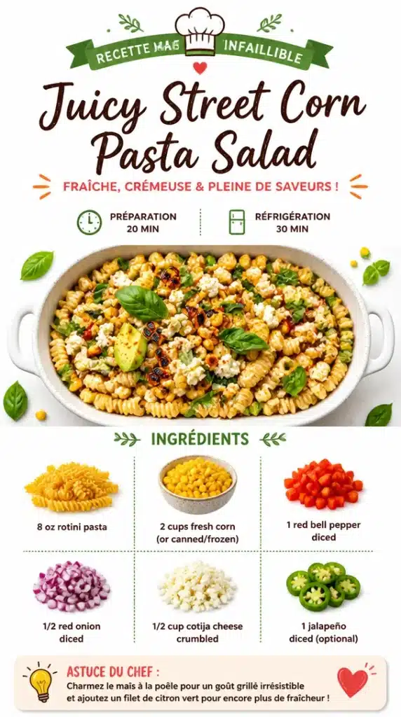 Delicious street corn pasta salad with fresh ingredients and vibrant colors