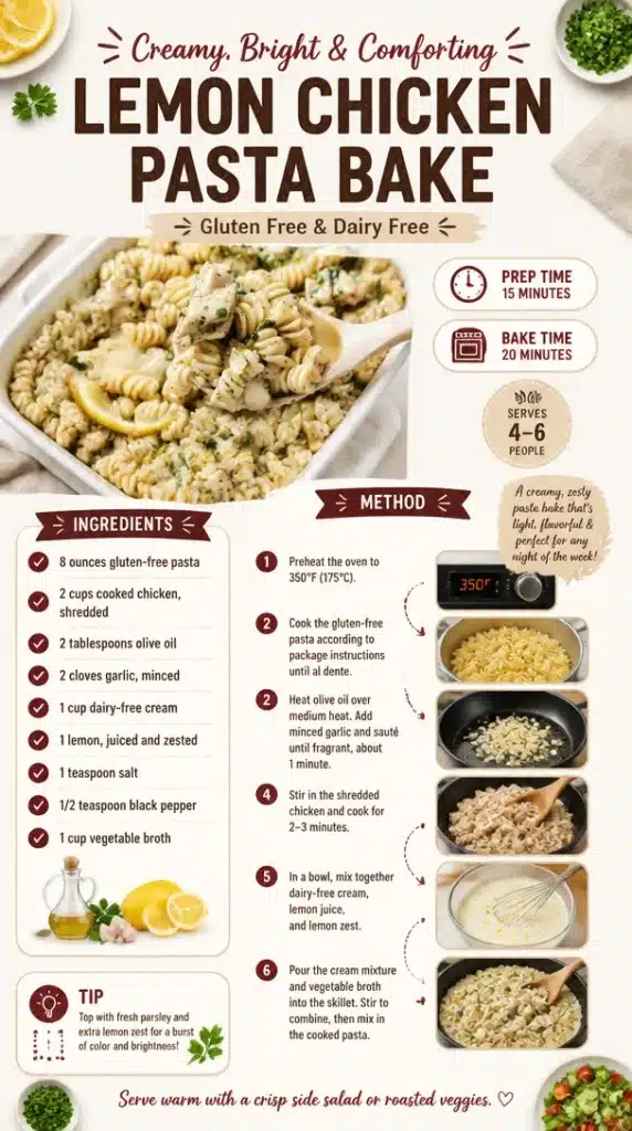 Lemon Chicken Pasta Bake with fresh herbs and creamy sauce