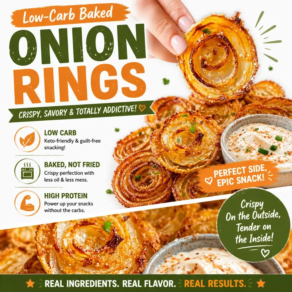 Low-carb baked onion rings on a plate, golden and crispy