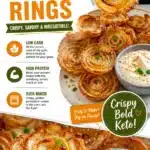 Low-carb baked onion rings served with dipping sauce