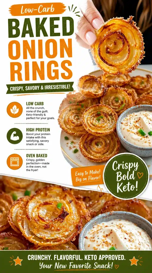 Low-carb baked onion rings served with dipping sauce