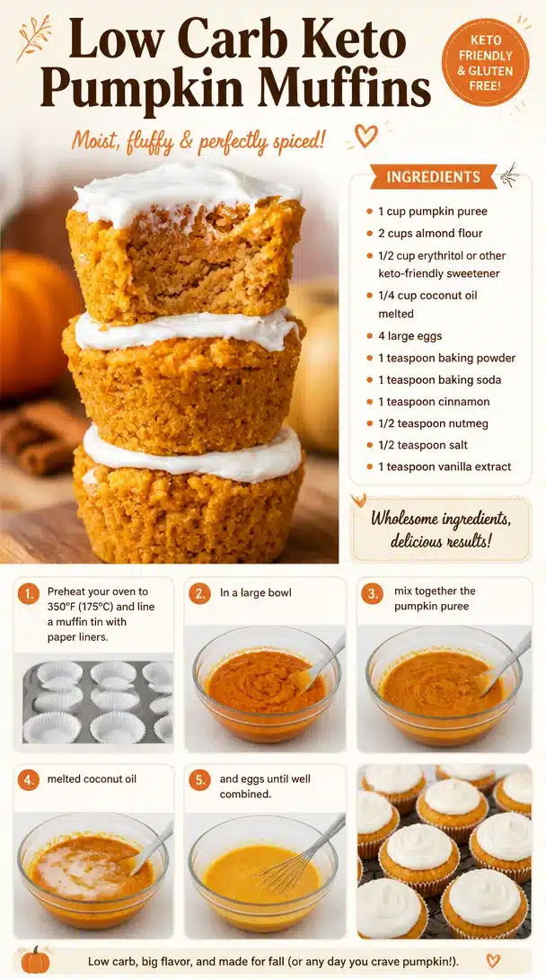 Low carb keto pumpkin muffins baked with spices and pumpkin puree
