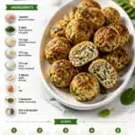 Low carb spinach chicken meatballs served on a plate with herbs