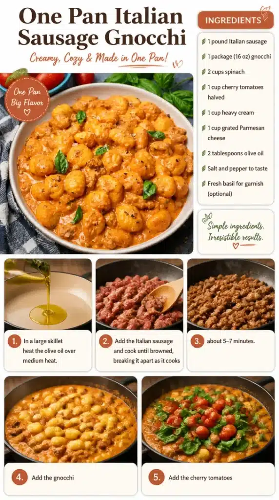 One Pan Italian Sausage Gnocchi dish served with herbs and cheese