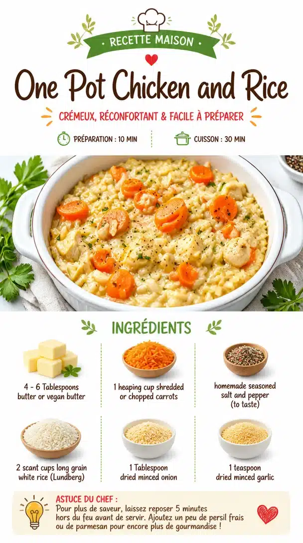 One Pot Chicken and Rice dish ready to serve in a skillet