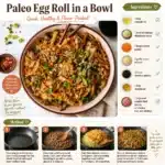 Healthy Paleo Egg Roll Bowl with vegetables and chicken served in a bowl
