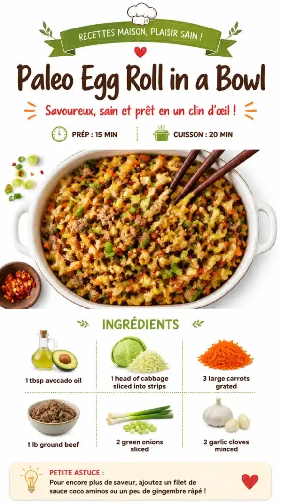 Paleo egg roll bowl with vegetables and protein in a serving bowl