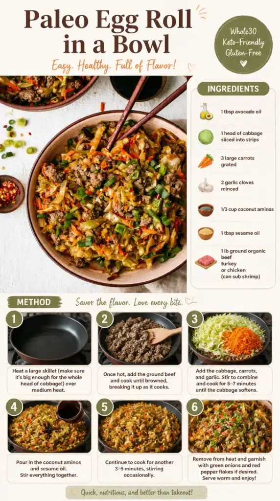Paleo Egg Roll in a Bowl recipe with fresh vegetables and savory meat