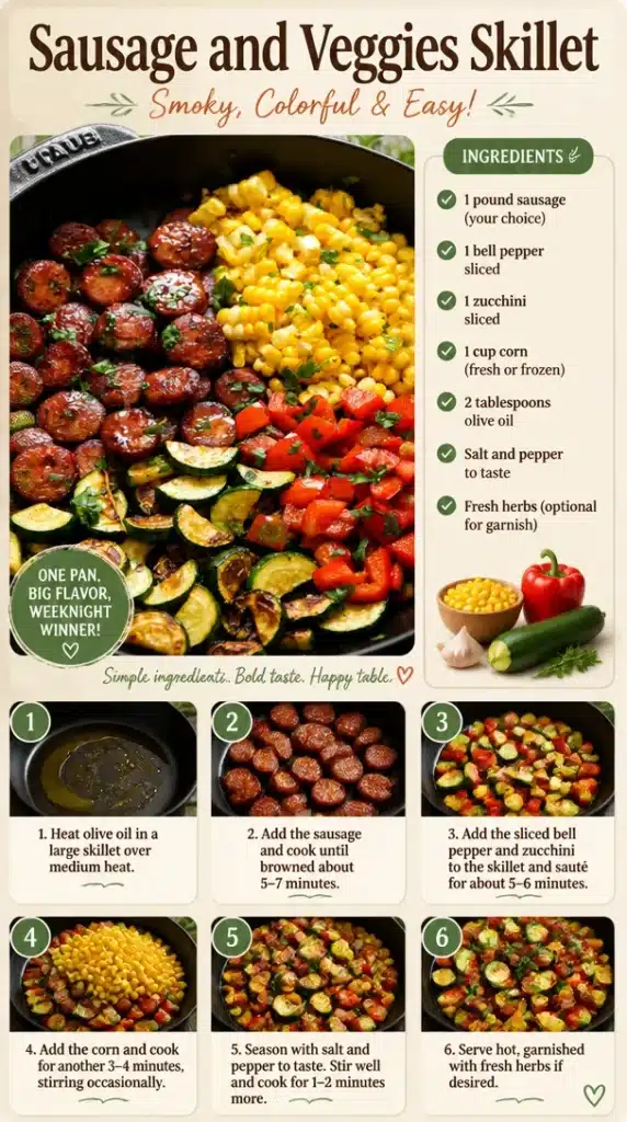 Sausage and Veggies Skillet in a pan, showcasing colorful ingredients