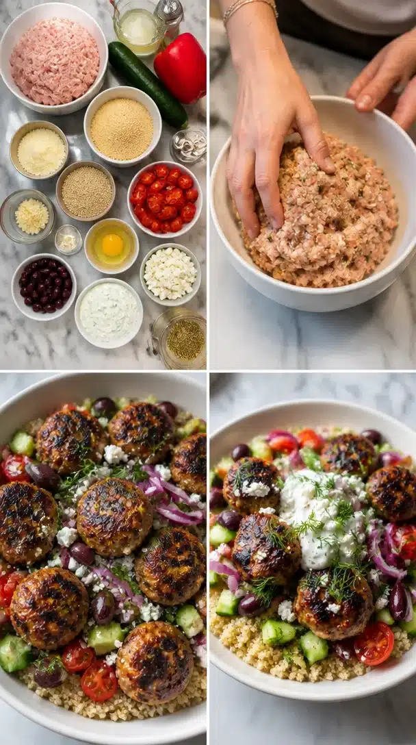 Greek Turkey Meatball Bowls