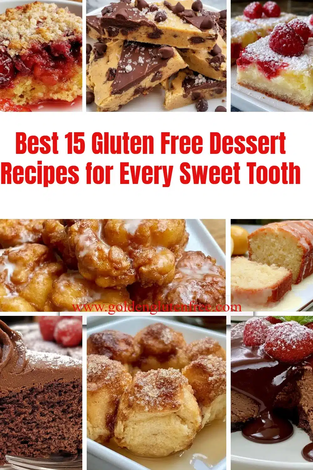 A variety of gluten free desserts including cakes, cookies, and brownies.