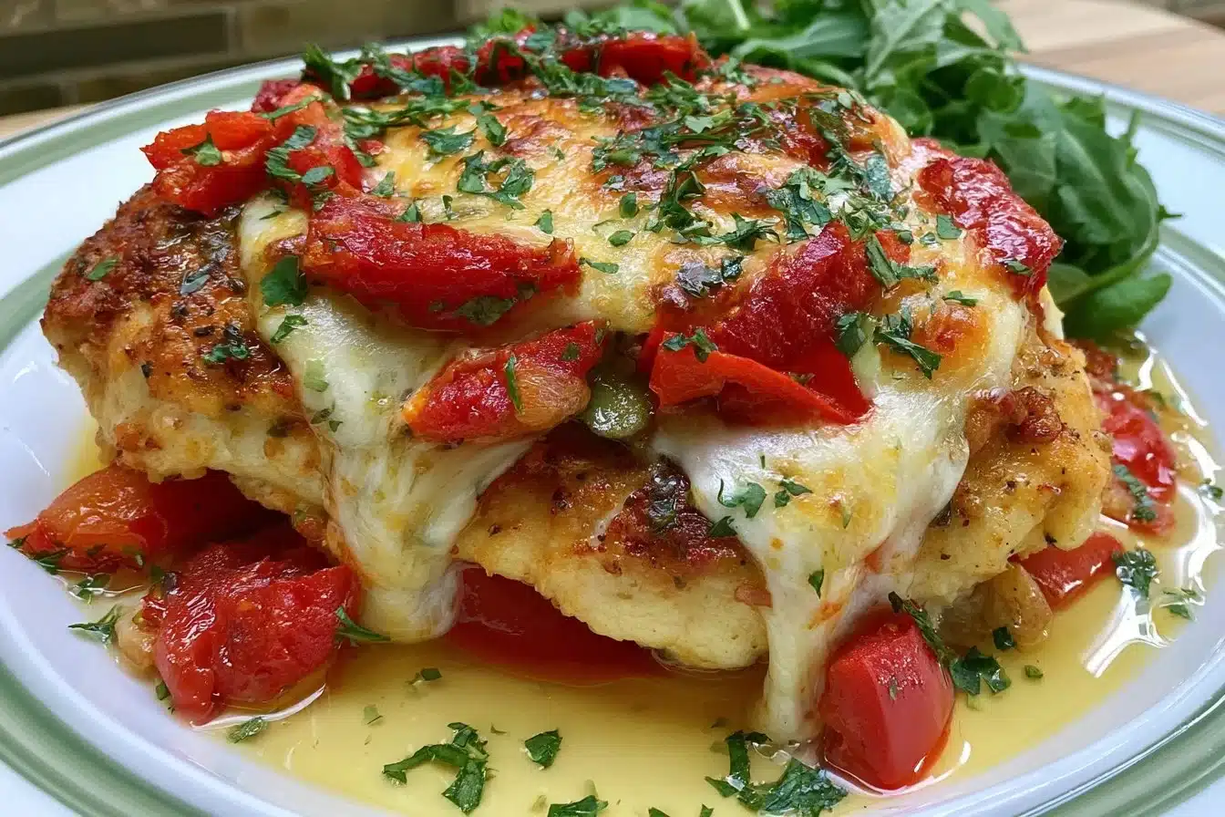 Cheesy Baked Chicken Breast and Peppers