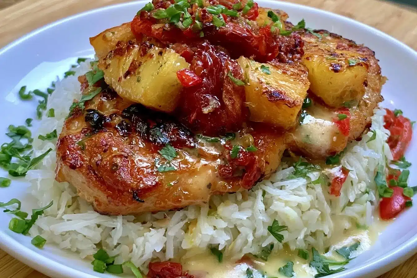 Hawaiian Chicken with Pineapple and Coconut Rice