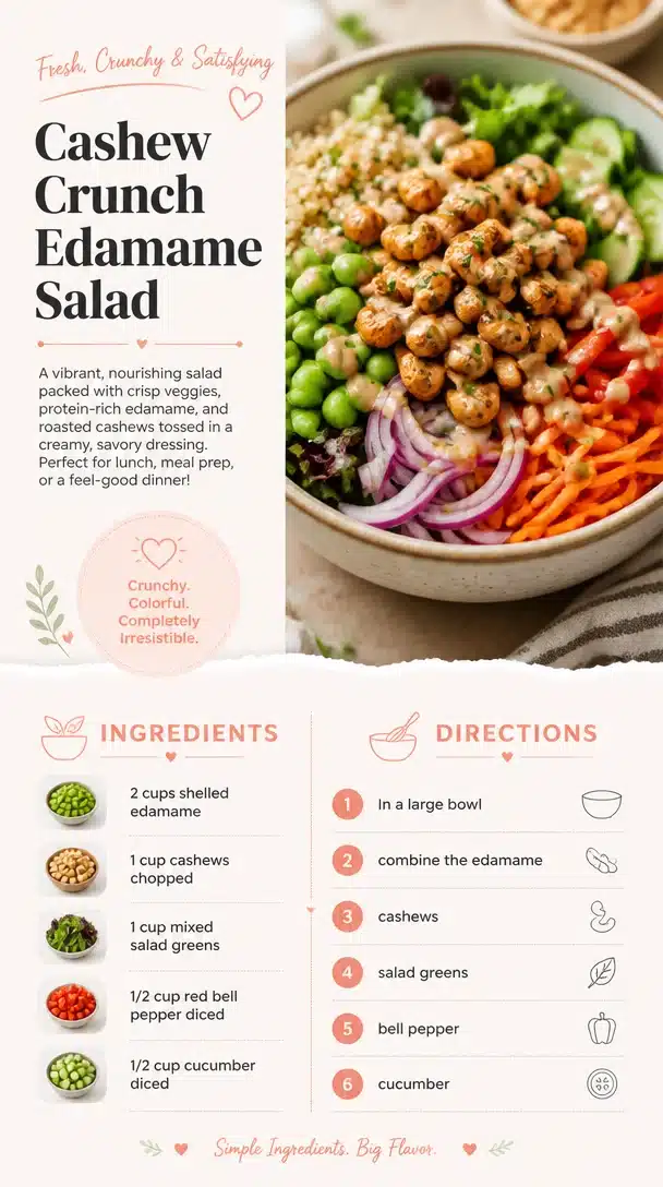 Cashew Crunch Edamame Salad with fresh vegetables and nuts