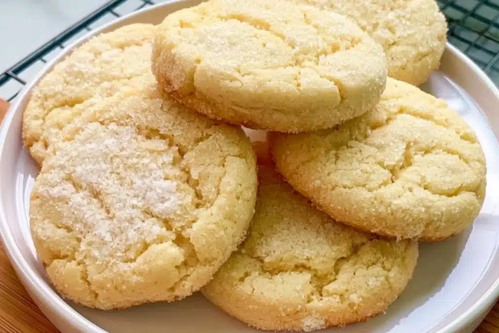 Chewy dairy-free sugar cookies on a cooling rack, gluten-free and delicious.