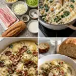 Bowl of creamy gnocchi soup topped with rosemary bacon