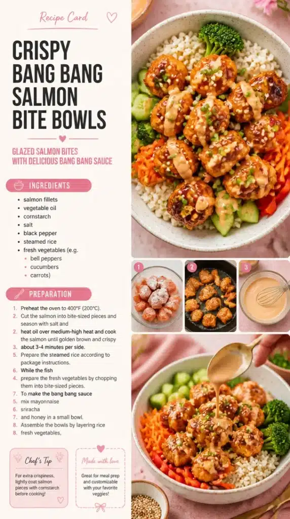 Crispy Bang Bang Salmon Bite Bowl garnished with fresh herbs and vegetables