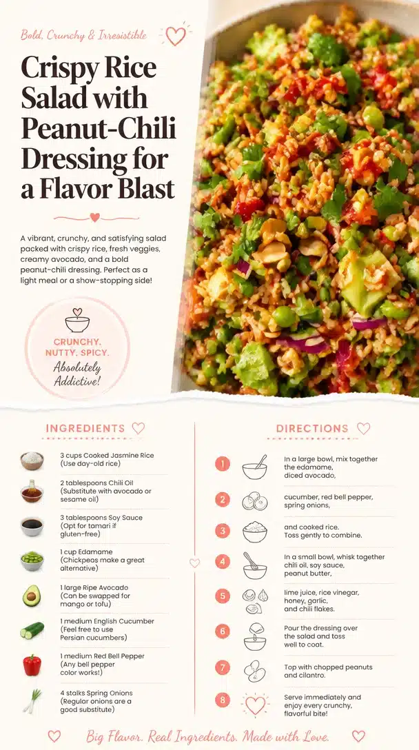 Crispy Rice Salad topped with Peanut-Chili Dressing for a flavorful meal