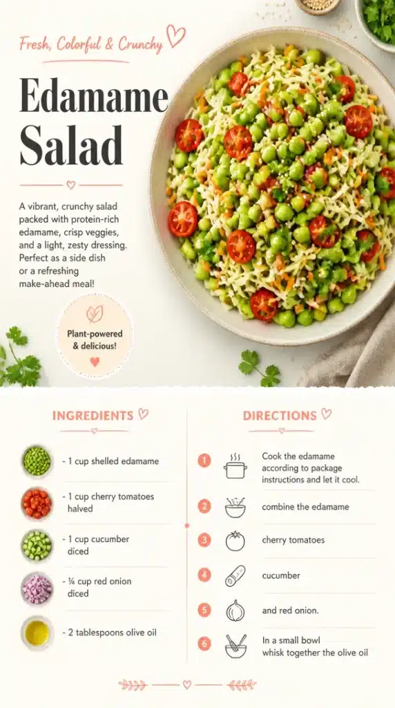 Delicious and vibrant edamame salad with fresh vegetables and dressing
