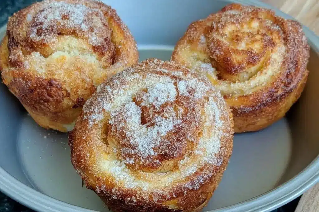 Gluten-free cinnamon sugar cruffins, a delicious pastry treat topped with cinnamon sugar.