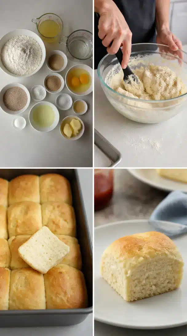 Freshly baked gluten free Hawaiian rolls on a wooden table.