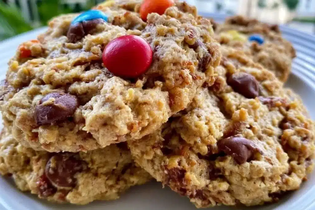 Gluten-free monster cookies baked and ready in 30 minutes.