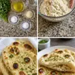 Plate of homemade gluten-free naan bread with a side of dipping sauce