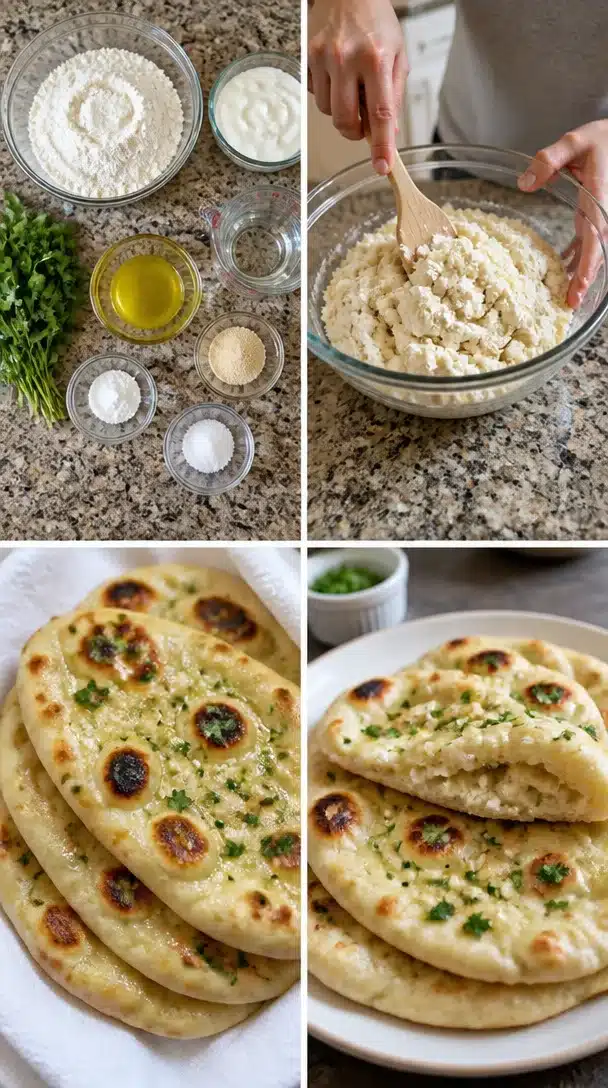 Plate of homemade gluten-free naan bread with a side of dipping sauce