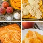 Gluten-free peach cobbler made with 5 ingredients on a dessert table.