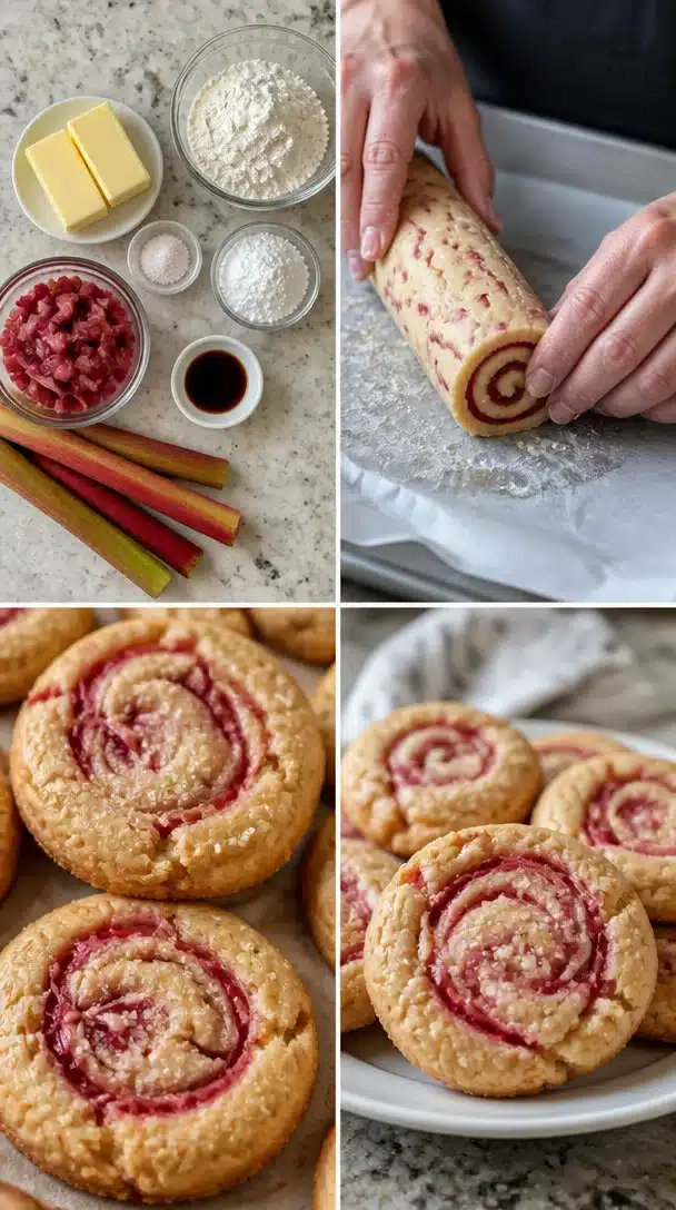 Gluten-free rhubarb shortbread cookies on a plate, ready to be enjoyed.