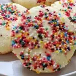Delicious gluten free sprinkle sugar cookies decorated with vibrant sprinkles.