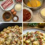 Delicious plate of gnocchi carbonara with bacon and Parmesan cheese