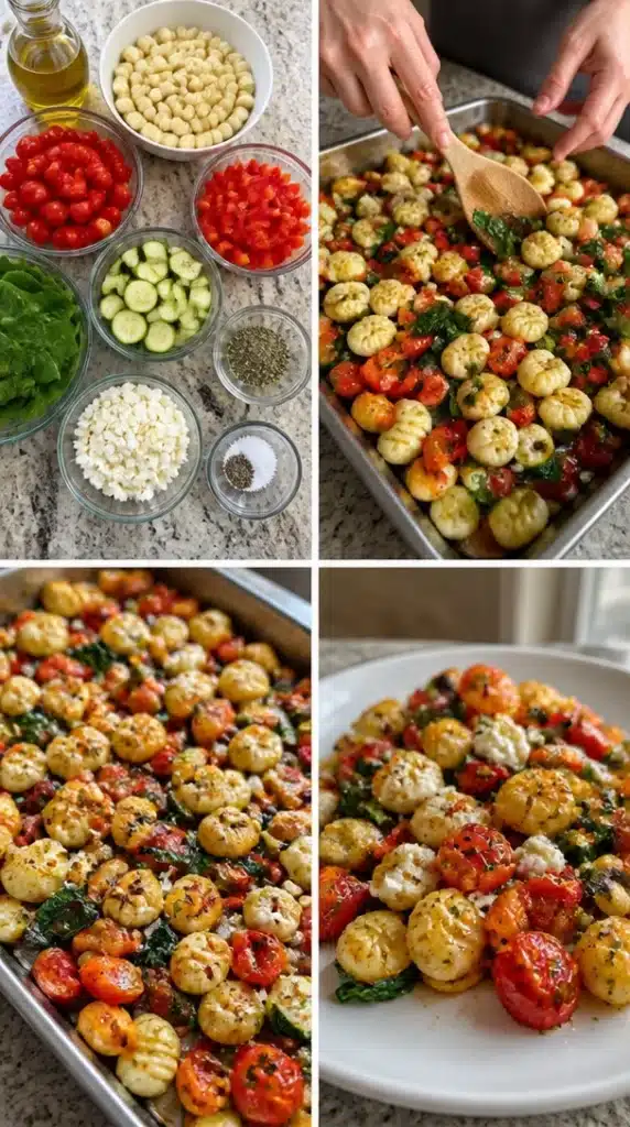 Delicious Greek Sheet Pan Gnocchi with vegetables and seasoning