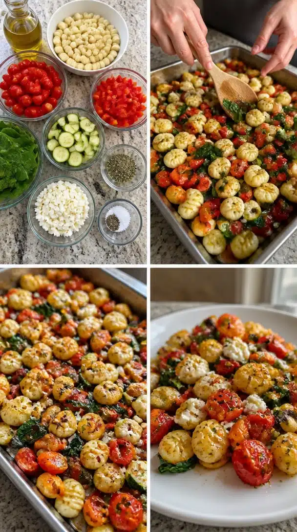 Delicious Greek Sheet Pan Gnocchi with vegetables and seasoning