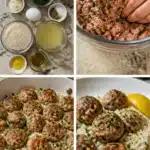A plate of Greek turkey meatballs accompanied by lemon herb rice.