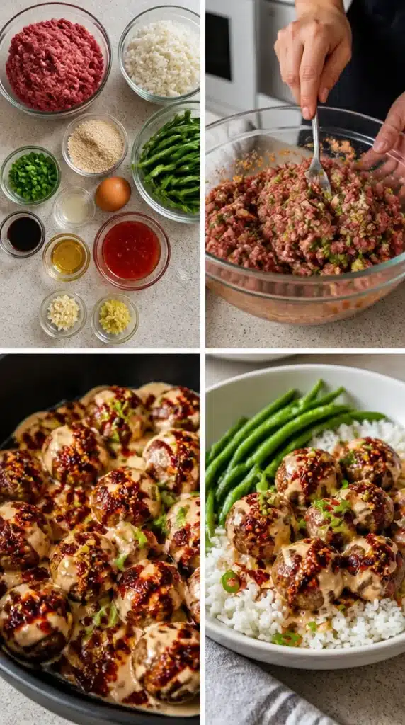 Plate of Hello Fresh firecracker meatballs served with garnish and sauce