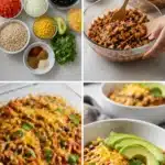 High-protein chicken enchilada bowl with fresh ingredients and vibrant toppings.