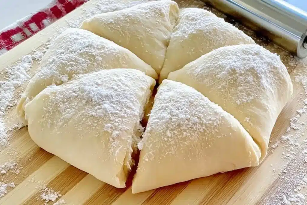 Homemade crescent roll dough ready for baking and serving delicious pastries.
