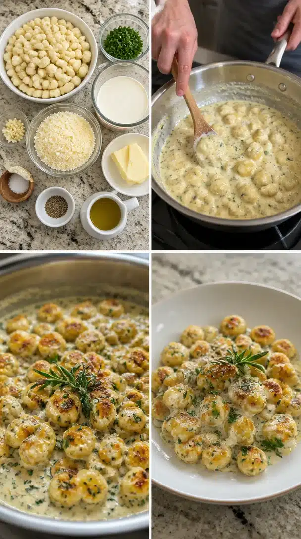 Delicious millionaire gnocchi in creamy sauce served in a bowl