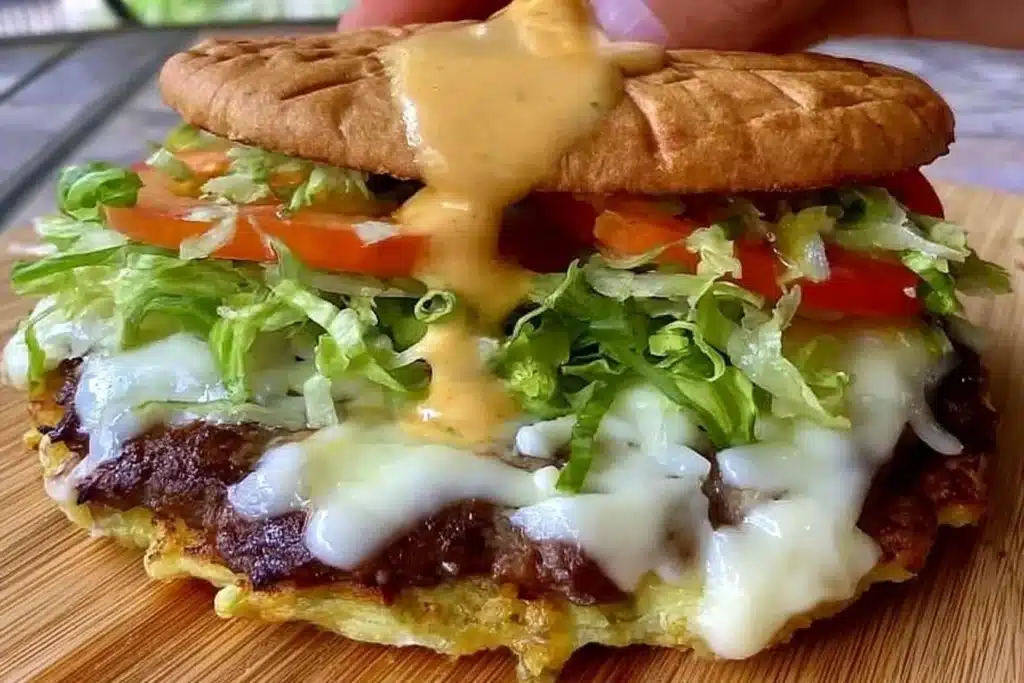 Easy Low Carb Big Mac recipe for busy nights featuring healthy ingredients.