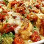 Plate of low-carb Tuscan chicken garnished with herbs and served with vegetables.