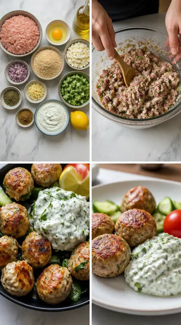 Delicious Greek turkey meatballs served with refreshing tzatziki sauce.