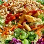 Delicious Asian Chicken Crunch Salad with fresh veggies and savory dressing.