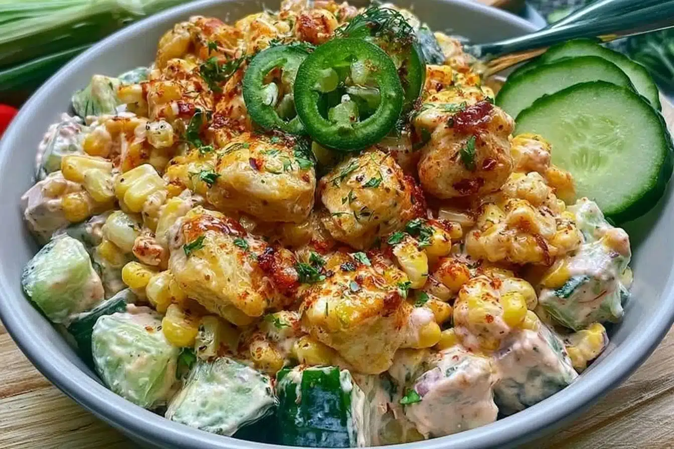 Street Corn Creamy Cucumber Chicken Salad