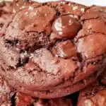 Delicious homemade chocolate gluten free brownie cookies on a plate.