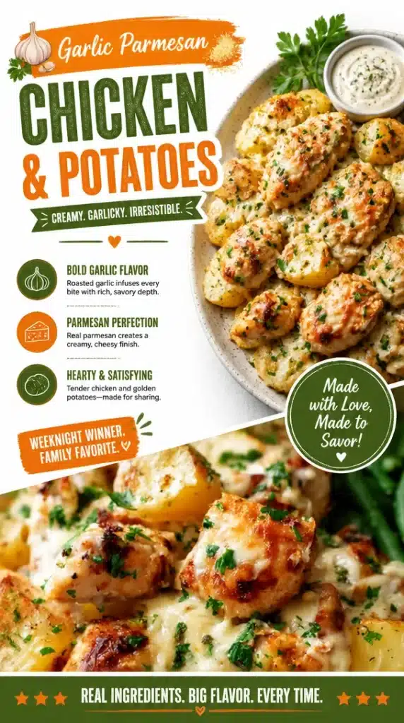 Garlic Parmesan Chicken served with roasted potatoes