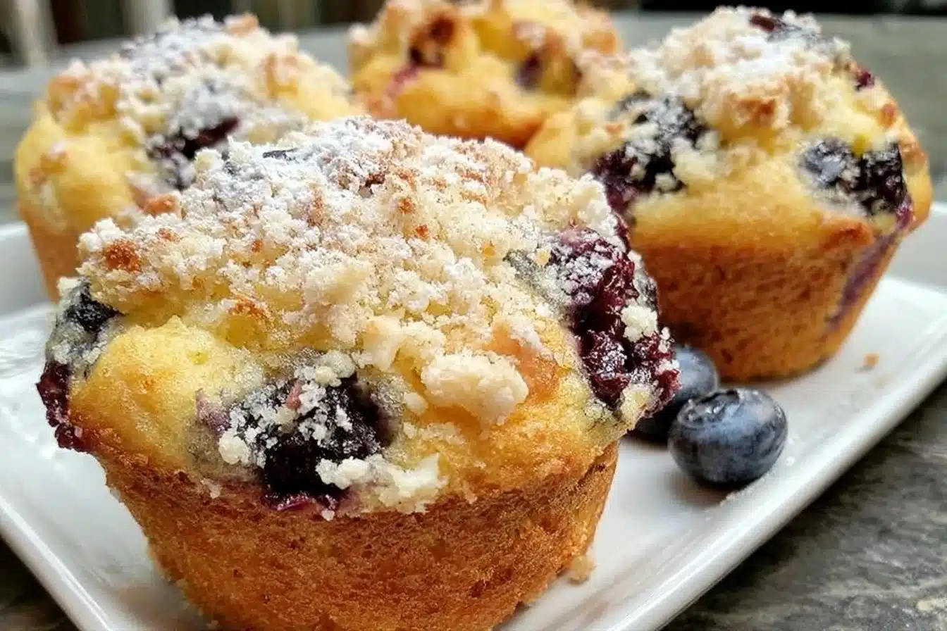 Freshly baked gluten-free blueberry muffins on a cooling rack