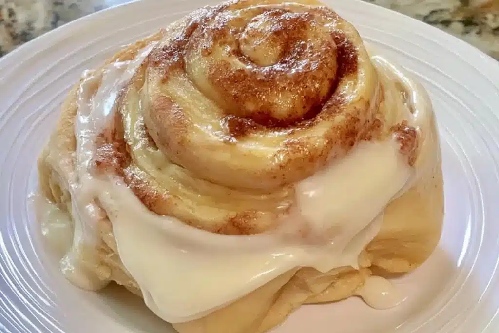 Gluten-free cinnamon rolls drizzled with sweet icing on a plate