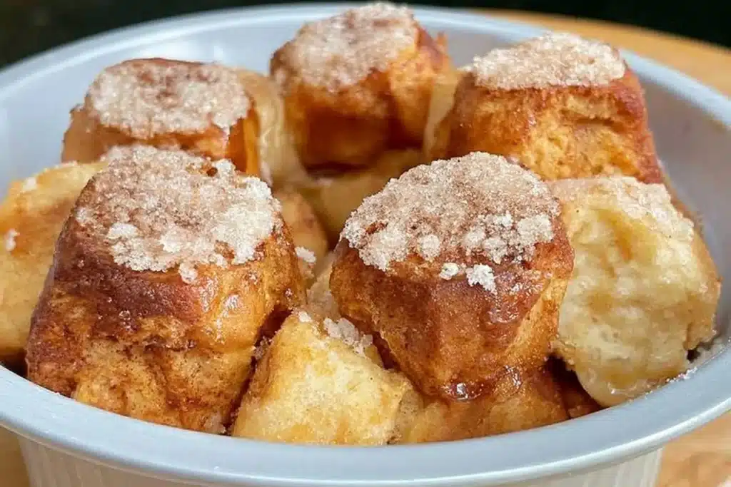 A delicious gluten free monkey bread served on a plate, topped with caramel.