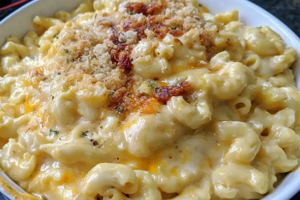 Delicious gluten-free slow cooker mac and cheese served in a bowl